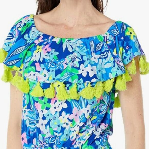 Lily Pulitzer Womans Summer La Fortuna Borealis Blue Social Sunset Romper Sz XL - Picture 2 of 10